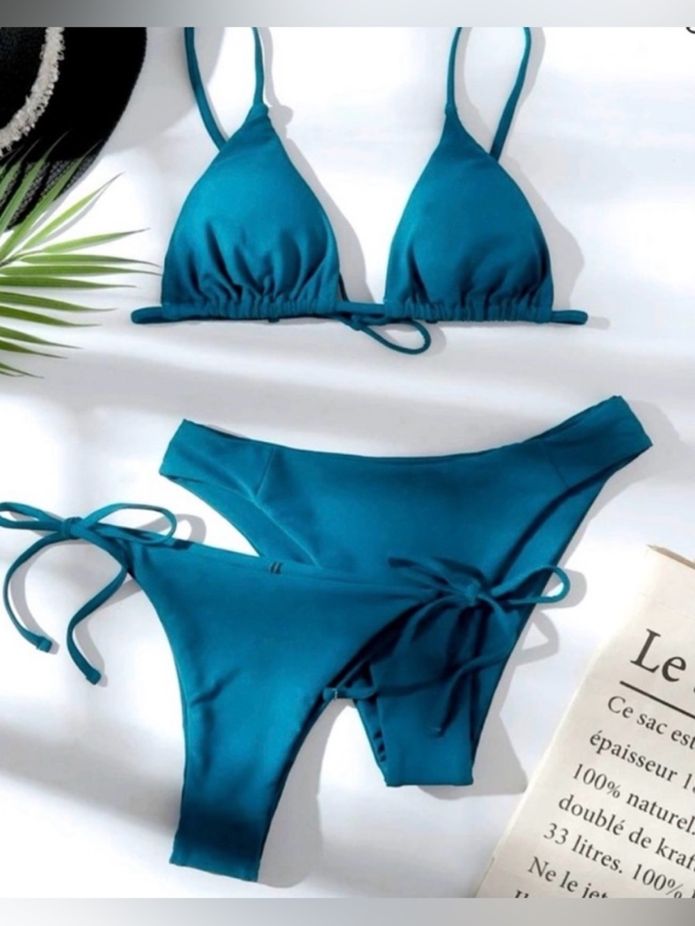 SHEIN Teal Blue Triangle String Bikini Three-Piece Set, M NWT!